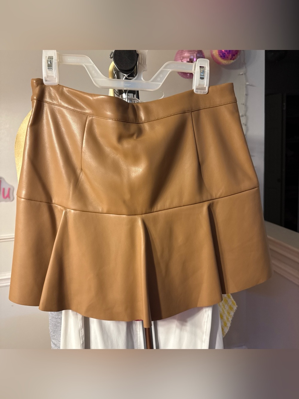 First Love Faux Leather Skater Skirt - Tan